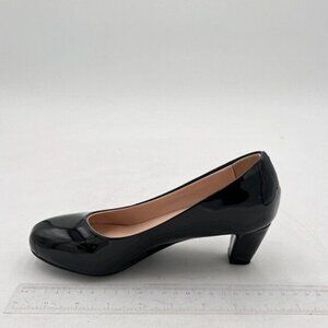 Women's Black Low Platform High Chunky Heeled Slip On Closed Round Toe Pump